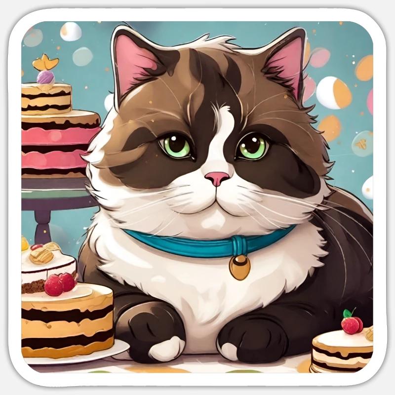 Fat cat with candy - Sticker size S (10 x 10 cm) - white matte