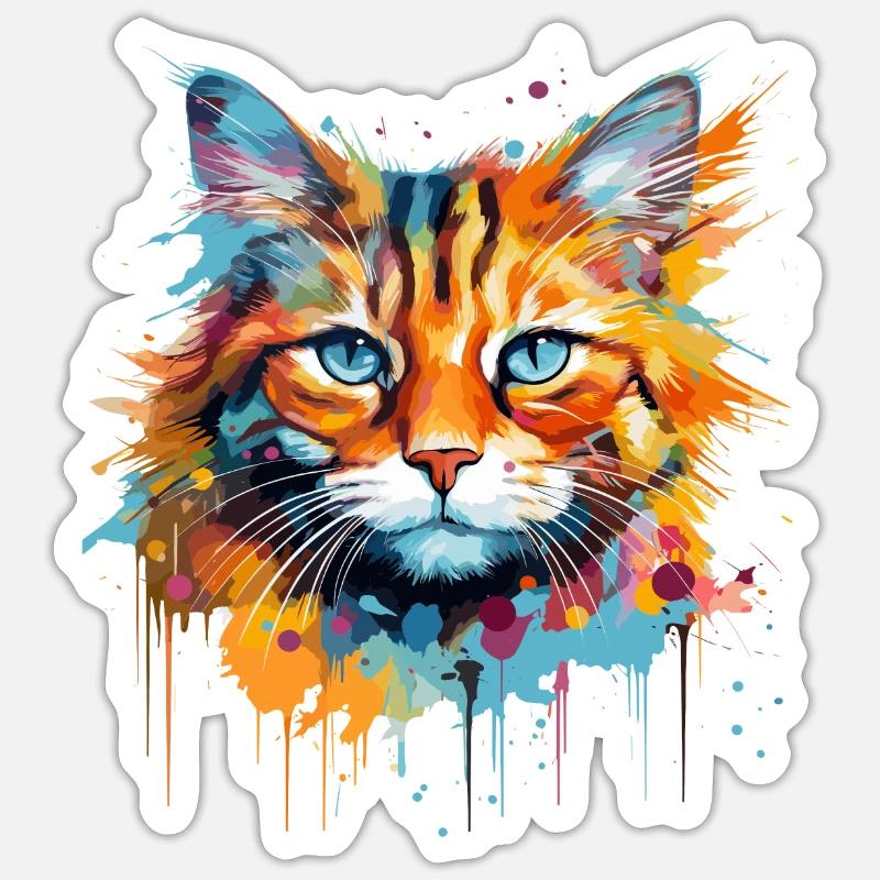 ginger cat, long-haired cat - Sticker size S (10 x 10 cm) - white matte