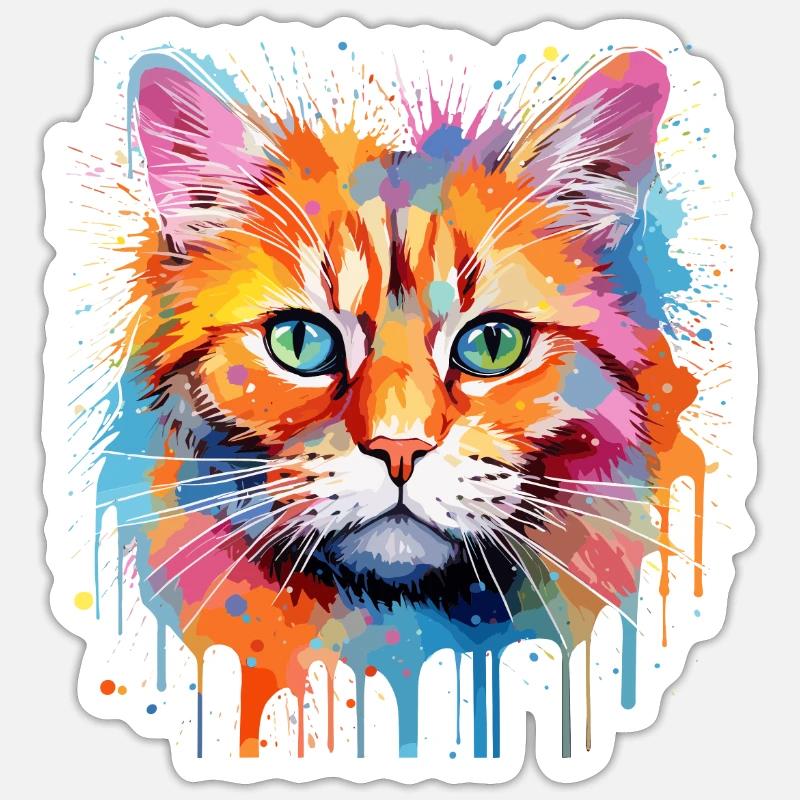 chat roux - Sticker taille S (10 x 10 cm) - blanc mat