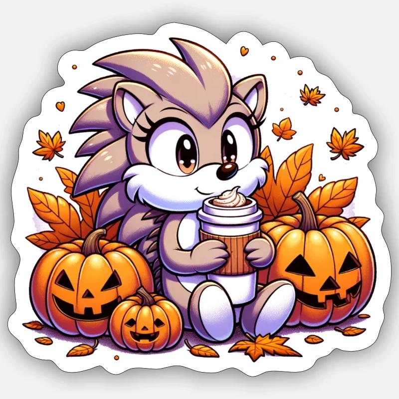 Hedgehog drinks Halloween - Sticker size S (10 x 10 cm) - white matte