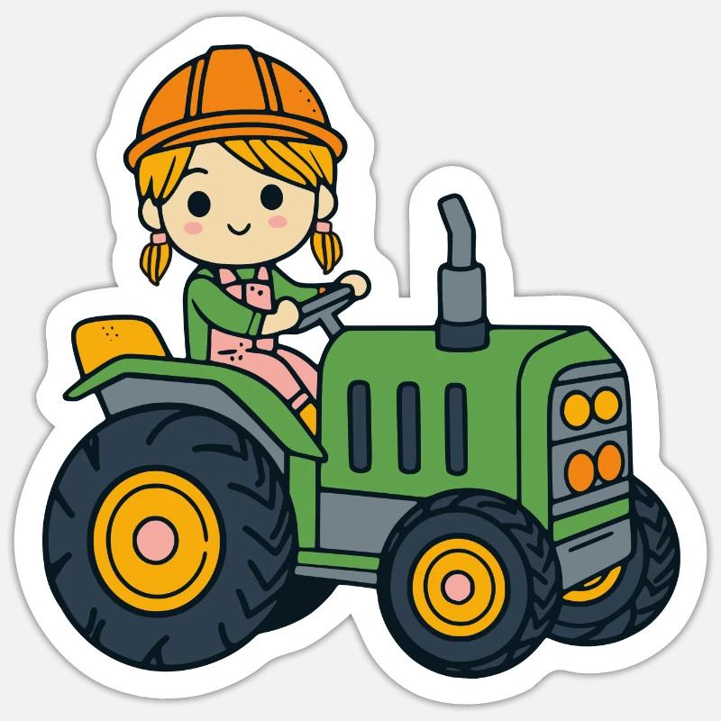 Mädchen mit Traktor Sticker Größe S (10 x 10 cm)