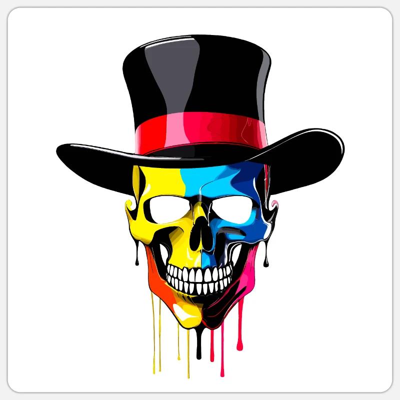Skull with Hat - Sticker size S (10 x 10 cm) - white matte