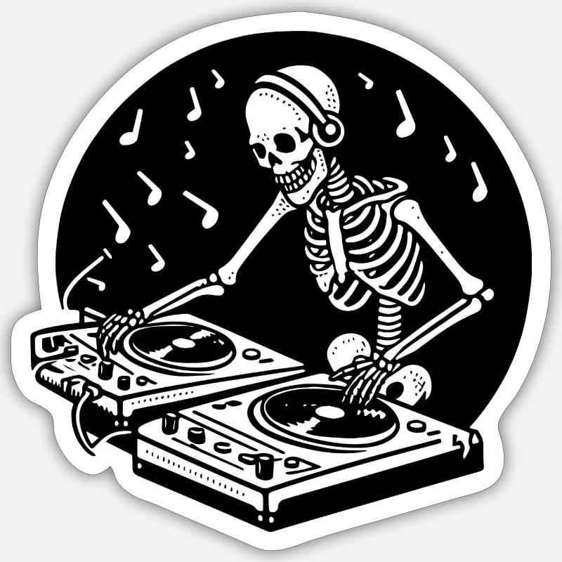 Skeleton at DJ booth, Techno, Music Sticker size S (10 x 10 cm)