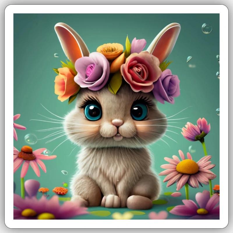 fleurs de lapin - Sticker taille S (10 x 10 cm) - blanc mat