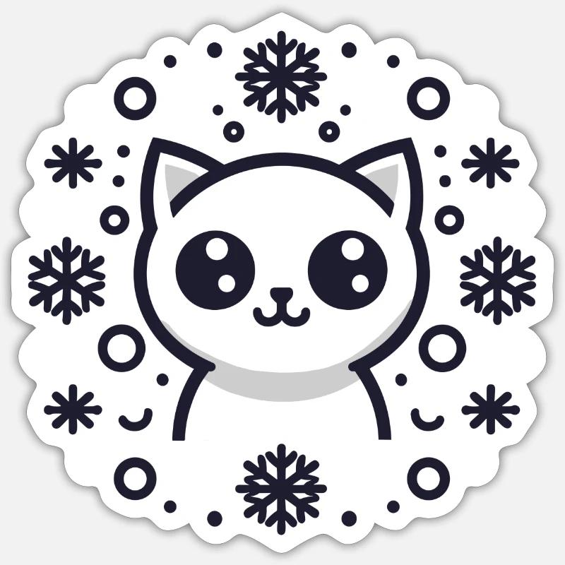 Winter Cat - Sticker Größe S (10 x 10 cm) - Mattweiß