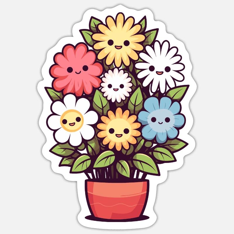 Lachende Blumen im Blumentopf - Sticker Größe S (10 x 10 cm) - Mattweiß