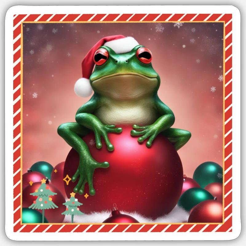 Frosch mit Weihnachtskugel 3 Sticker Größe S (10 x 10 cm)