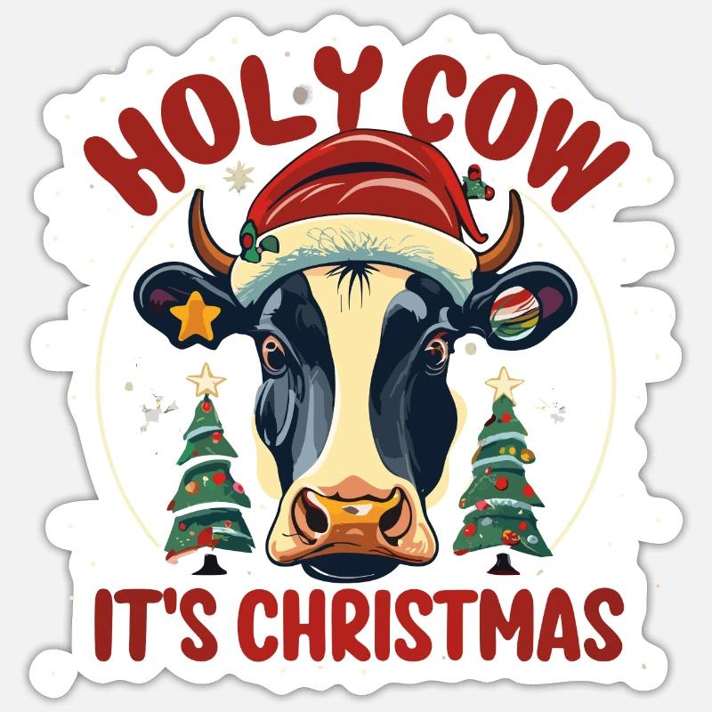 Festliche Weihnachtskuh Sticker Größe S (10 x 10 cm)