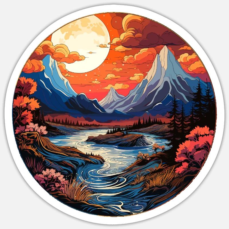 Paysage - Illustration - Sticker taille S (10 x 10 cm) - blanc mat