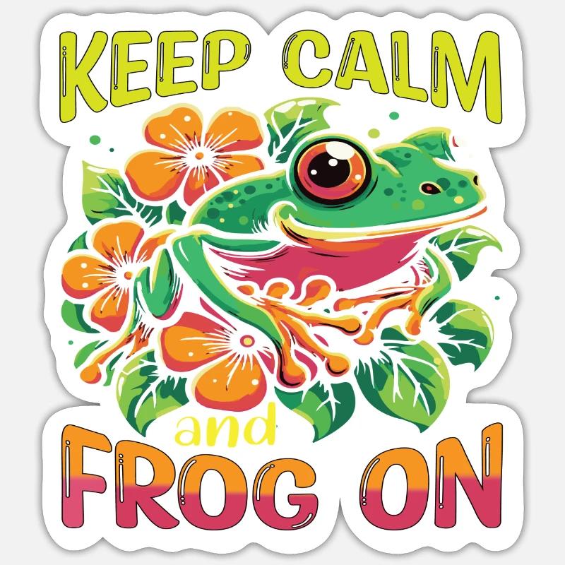 Keep Calm and Frog on - Sticker Größe S (10 x 10 cm) - Mattweiß