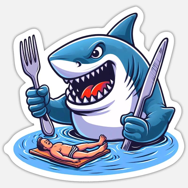 Requin affamé - Sticker taille S (10 x 10 cm) - blanc mat