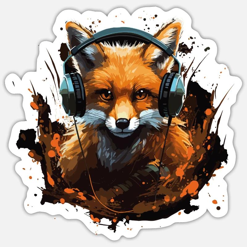 Fuchs mit Kopfhörer Splatterkunst Sticker Größe S (10 x 10 cm)