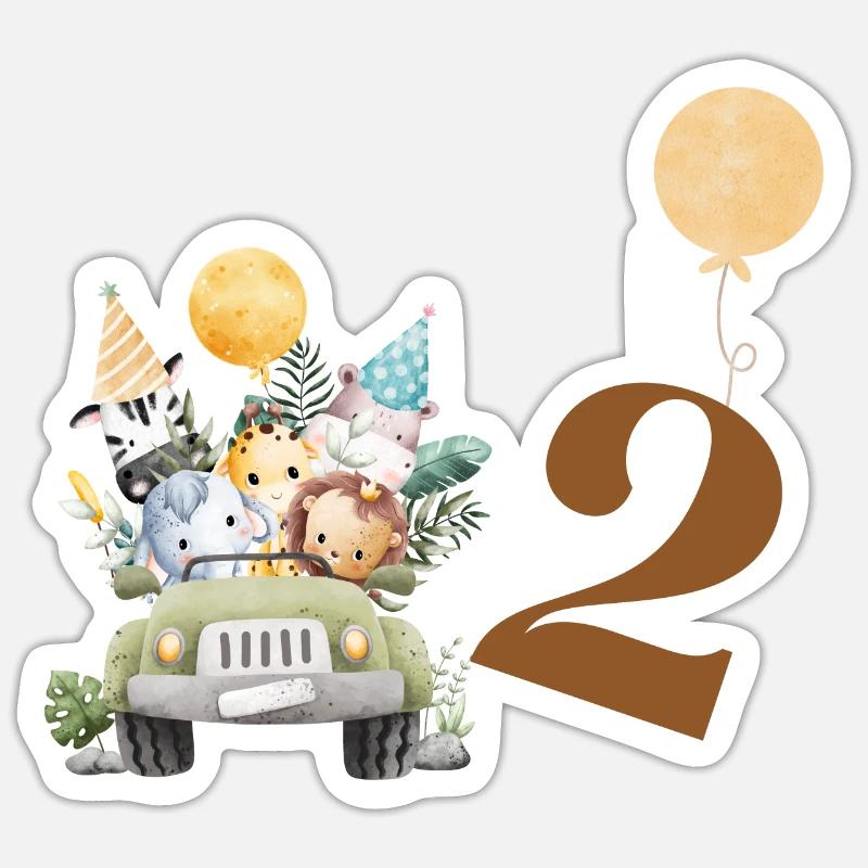 2e anniversaire safari - Sticker taille S (10 x 10 cm) - blanc mat