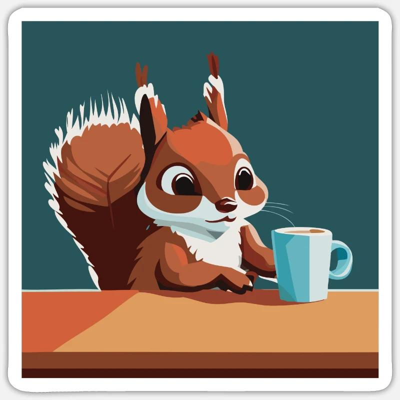 Kaffeehörnchen - Sticker Größe S (10 x 10 cm) - Mattweiß