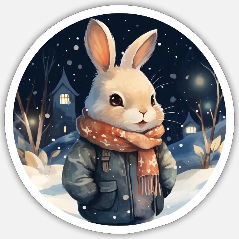 Cuddly Snow Bunny - Sticker size S (10 x 10 cm) - white matte