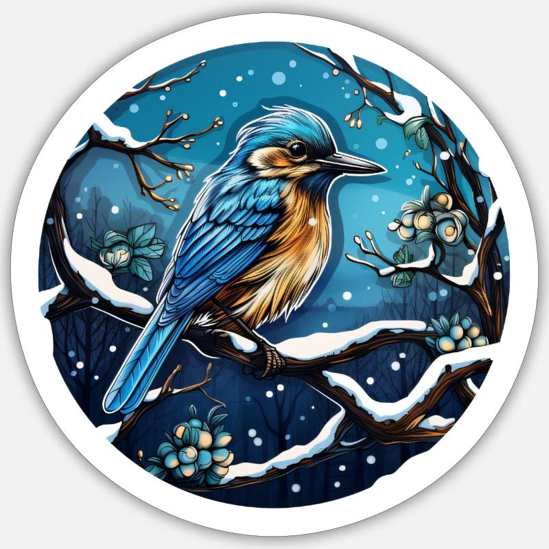 Sittelle en hiver - Sticker taille S (10 x 10 cm) - blanc mat