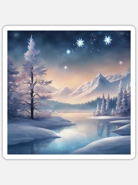 Winterlandschaft Fantasy - Sticker Größe S (10 x 10 cm) - Mattweiß