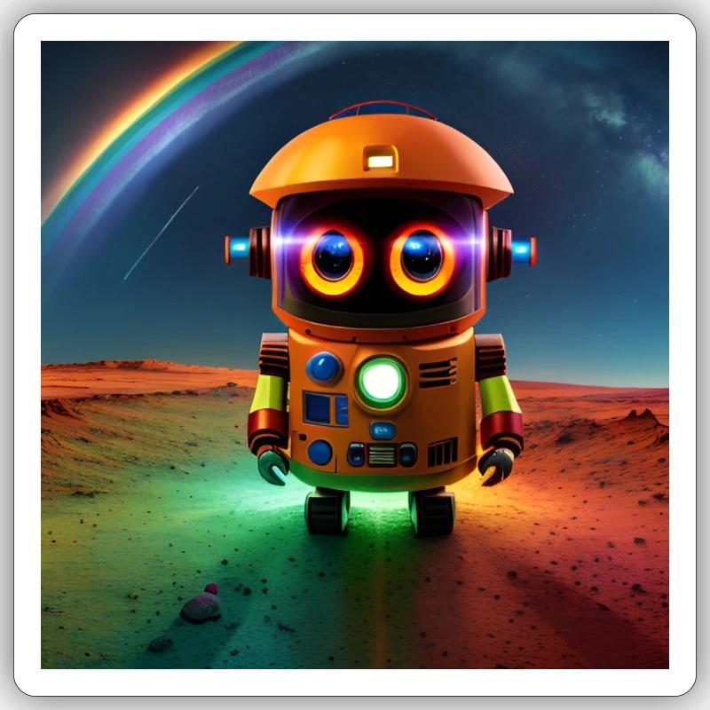 Süßer Bunter Robby Regenbogen - Sticker Größe S (10 x 10 cm) - Mattweiß
