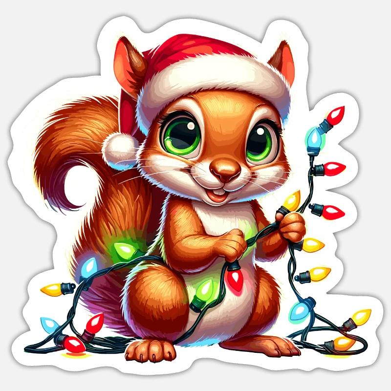 Écureuil festif - Sticker taille S (10 x 10 cm) - blanc mat