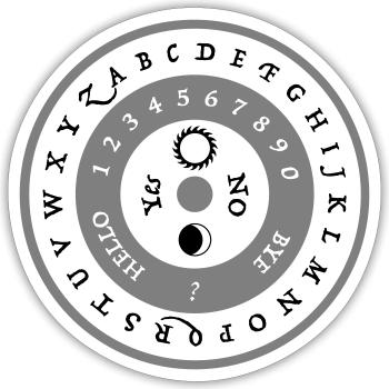 Planche Ouija en anglais - Sticker taille S (10 x 10 cm) - blanc mat - Devant