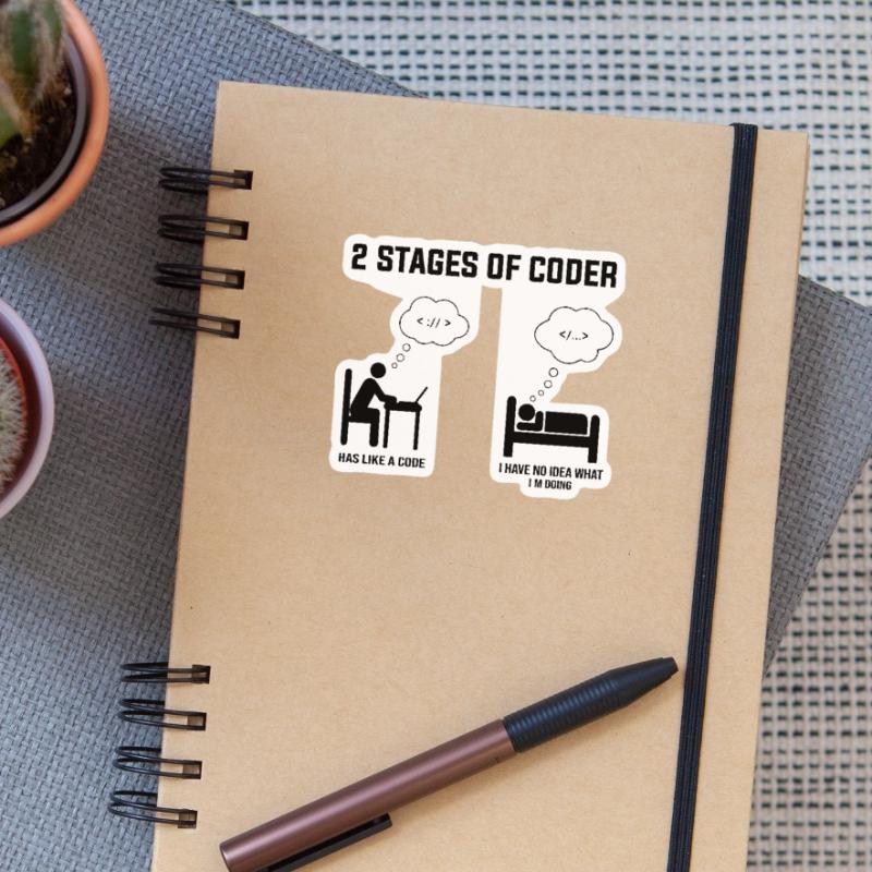 2 Stufen des Programmierers - Geschenkidee Humor Code Codierung Sticker Größe S (10 x 10 cm)