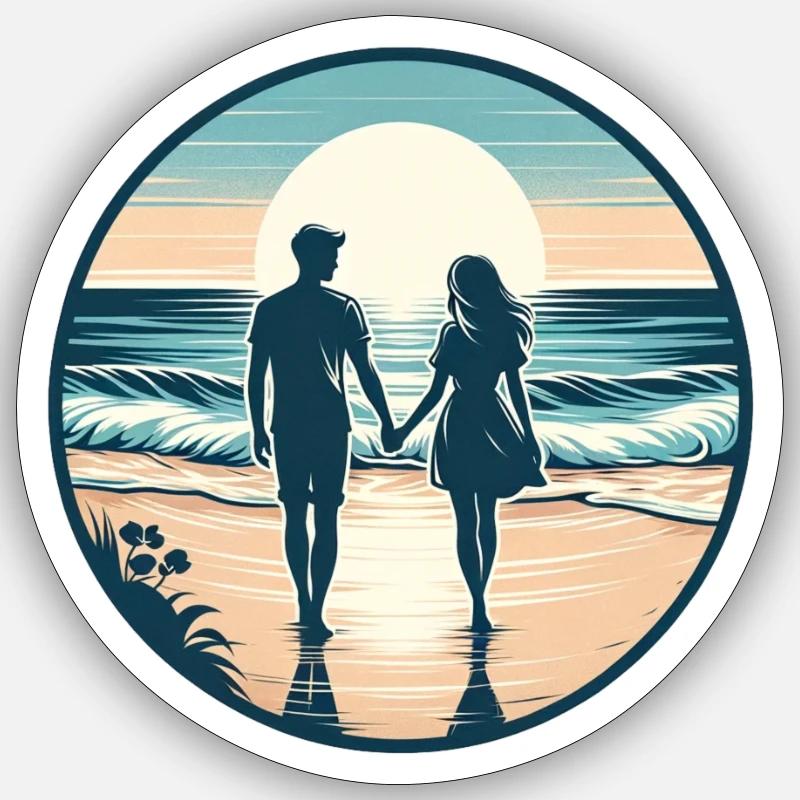Beachside Bliss: Romantic Beach Walk - Sticker size S (10 x 10 cm) - white matte
