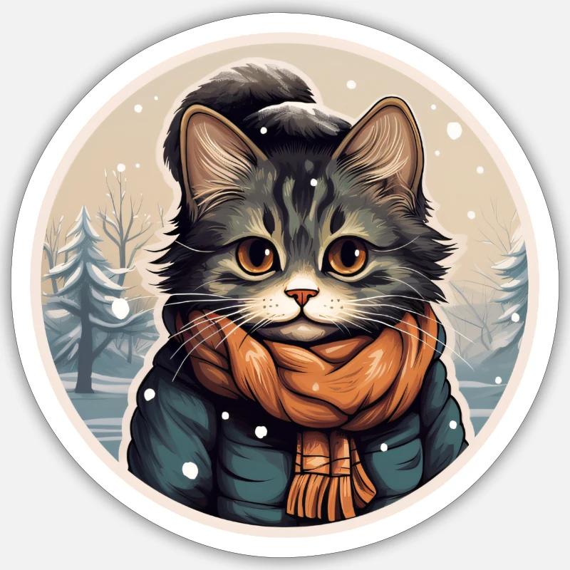 Chat avec veste et écharpe - Sticker taille S (10 x 10 cm) - blanc mat