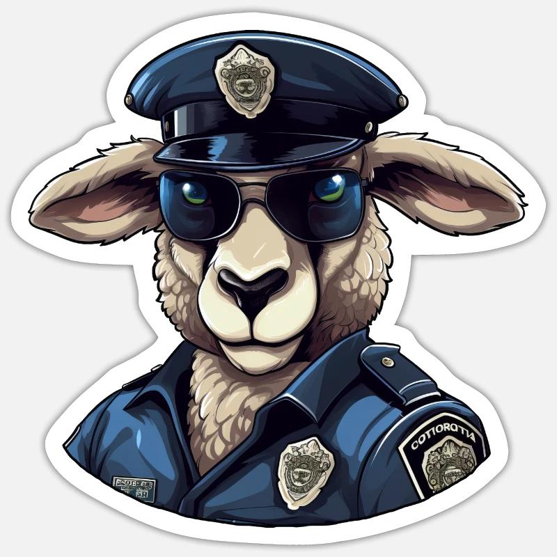 Sheep Policeman - Sticker size S (10 x 10 cm) - white matte
