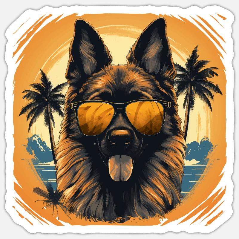 Deutscher Schäferhund mit Sonnenbrille - Sticker Größe S (10 x 10 cm) - Mattweiß