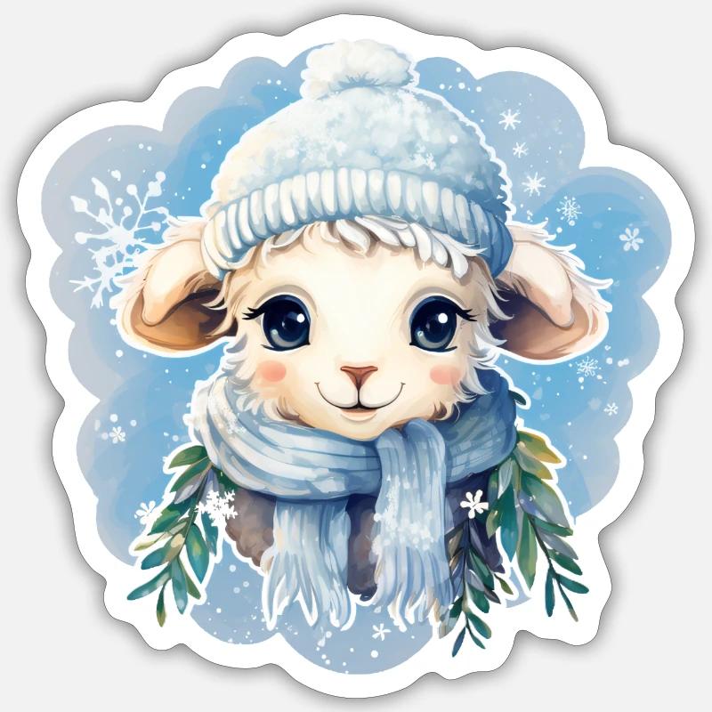 Cute sheep in wintry landscape Sticker size S (10 x 10 cm)