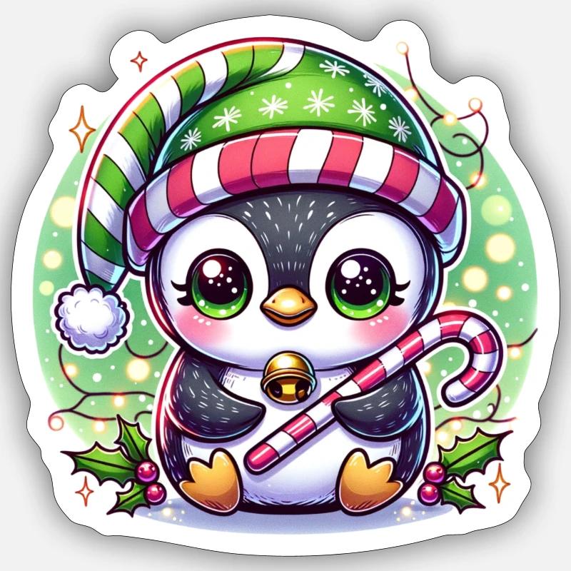 Pingouin de Noël - Sticker taille S (10 x 10 cm) - blanc mat