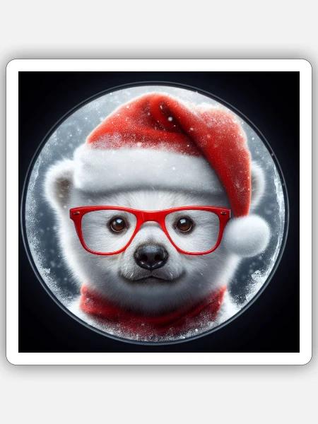 Eisbär Baby als Weihnachtsmann - Sticker Größe S (10 x 10 cm) - Mattweiß