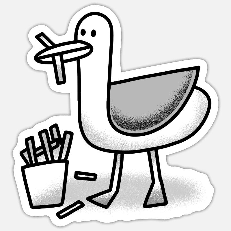 Möwe mit einem Chippy im Schnabel - Sticker Größe S (10 x 10 cm) - Mattweiß