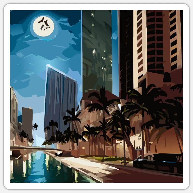 Palm trees in moonlight - Sticker size S (10 x 10 cm) - white matte