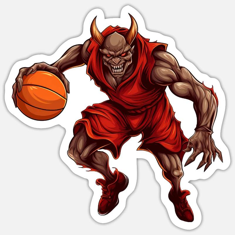 Joueur de basket-ball Devil - Sticker taille S (10 x 10 cm) - blanc mat