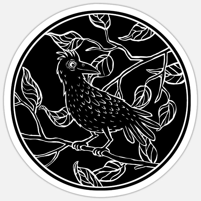 Crow in leaf circle Sticker size S (10 x 10 cm)