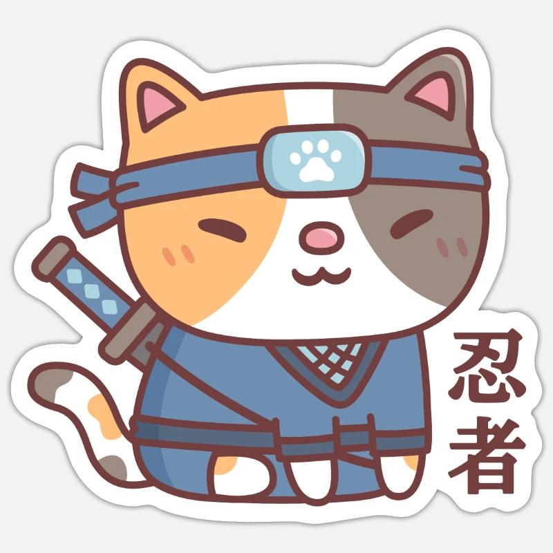 Chat Ninja mignon Doodle Sticker taille S (10 x 10 cm)