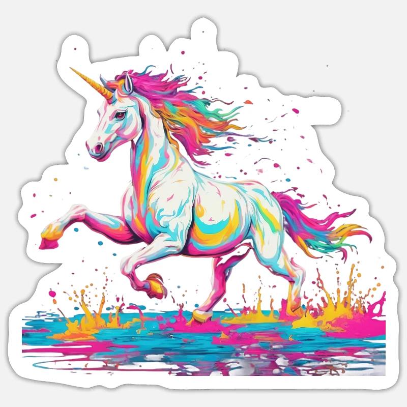 Retro Einhorn 2 - Sticker Größe S (10 x 10 cm) - Mattweiß