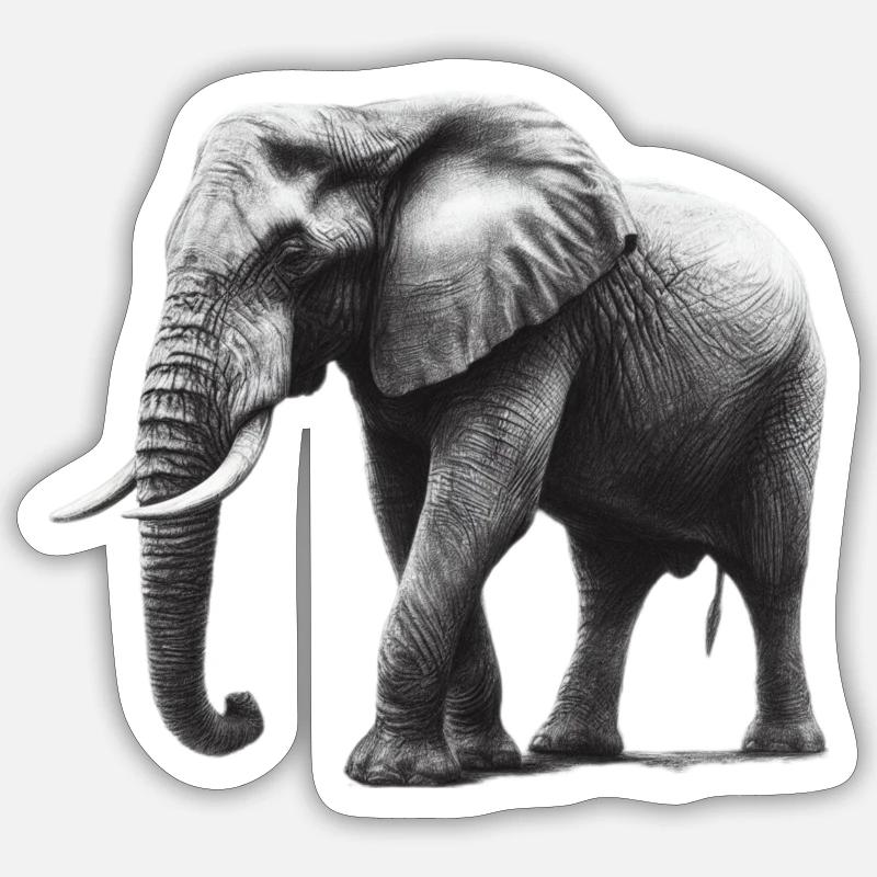 Dessiné gros éléphant gris - Sticker taille S (10 x 10 cm) - blanc mat