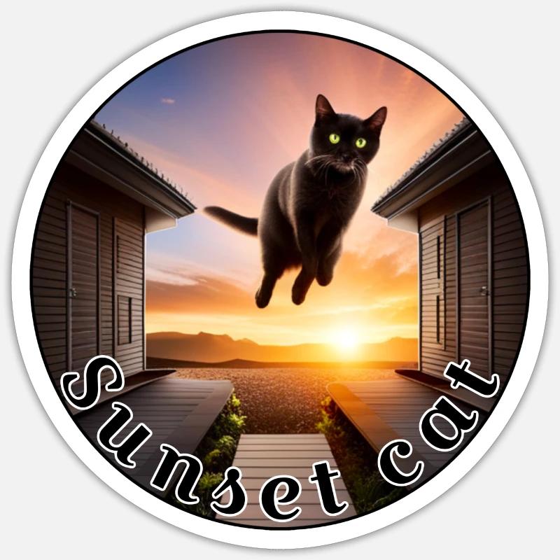 Coucher de soleil chat 2 - Sticker taille S (10 x 10 cm) - blanc mat