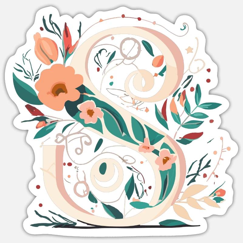 S typographie florale Sticker taille S (10 x 10 cm)
