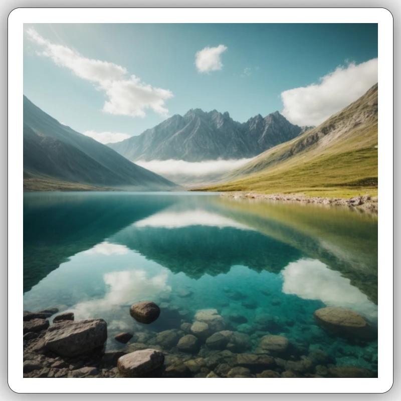 Bergsee mit wunderschöner Reflektion Sticker Größe S (10 x 10 cm)