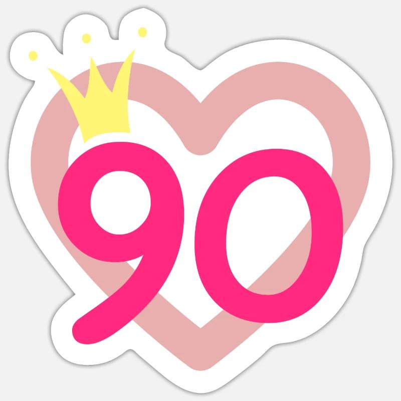 90e anniversaire princesse couronne - Sticker taille S (10 x 10 cm) - blanc mat