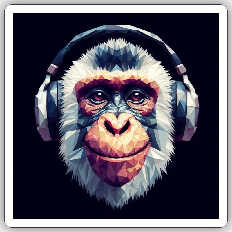 Affe mit Kopfhörer - Sticker Größe S (10 x 10 cm) - Mattweiß