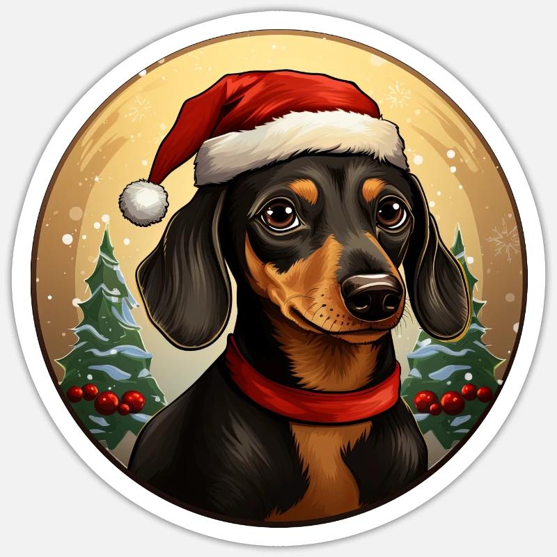 Noël teckel - Sticker taille S (10 x 10 cm) - blanc mat