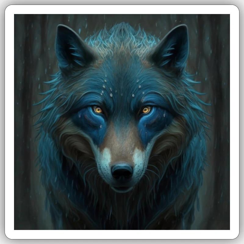 Blauer Wolf im Wald - Sticker Größe S (10 x 10 cm) - Mattweiß