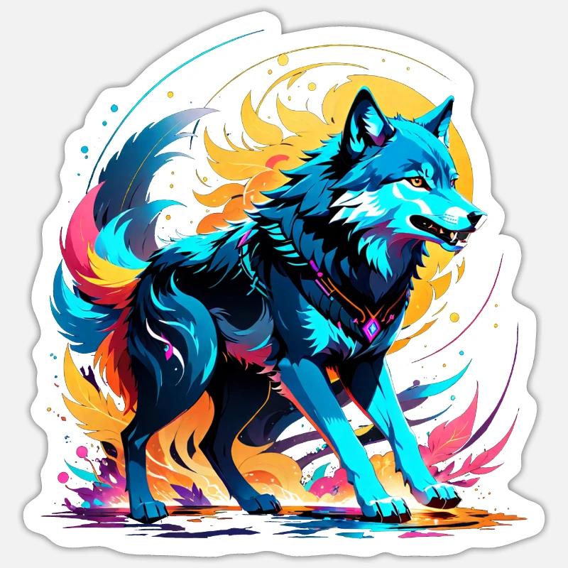 Wolf in Farbe - Sticker Größe S (10 x 10 cm) - Mattweiß