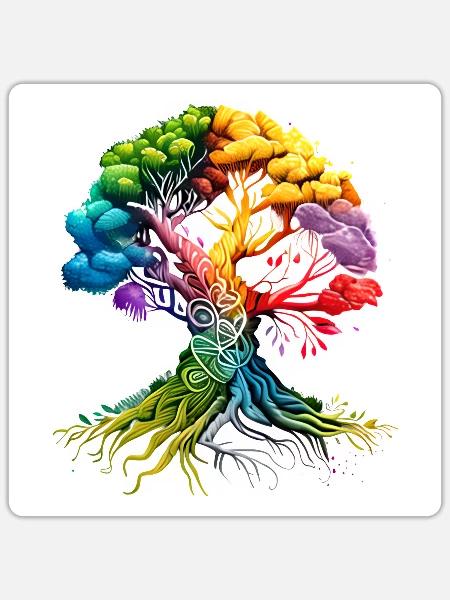 Lebensbaum Yoga Meditation Baum des Lebens - Sticker Größe S (10 x 10 cm) - Mattweiß