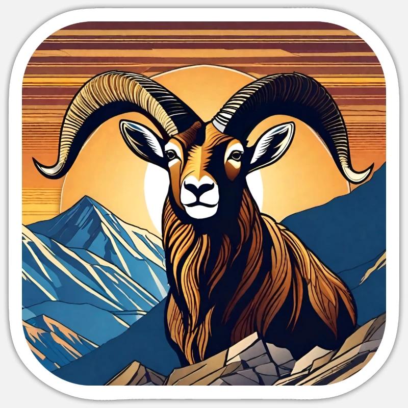 Stolzer Steinbock mit Alpen Panorama - Sticker Größe S (10 x 10 cm) - Mattweiß