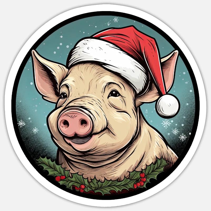 Cochon Noël - Sticker taille S (10 x 10 cm) - blanc mat